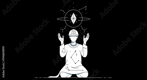 Man Praying to Cosmic Energy Symbol
