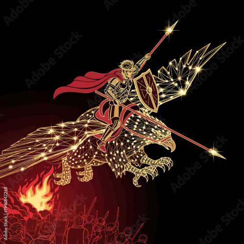 Golden Knight on Horseback with Spear.