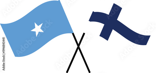 Crossed Somalia and Finland Waving Flags Vector Illustration Representing International Relations, Diplomatic Partnership, Nordic and African Cooperation, and Global Friendship Concept