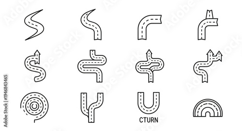Road Icons - A Collection of Curvy and Turning Road Designs.