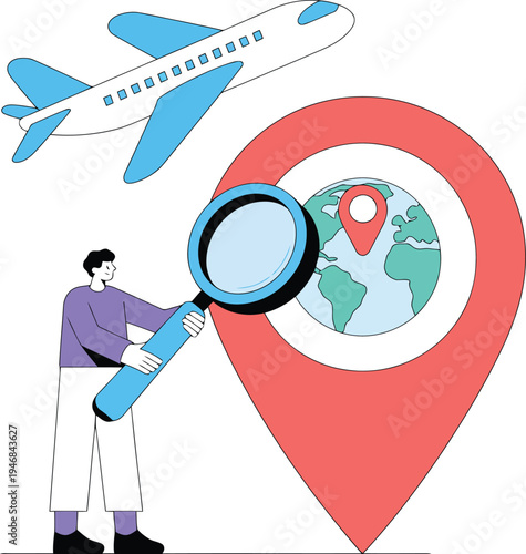 A man using a magnifying glass to examine the earth