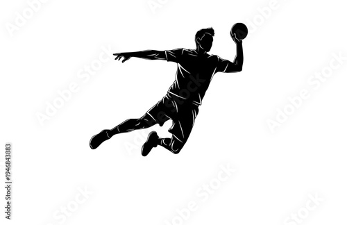 Professional Handball Player Jump Shot Silhouette, Athlete Scoring Goal Vector Sticker, High Energy Sports Action Illustration