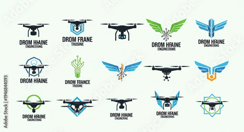 Collection of Drone Logo Designs with Varied Wing and Frame Styles.