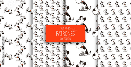 Seamless vector pattern collection with cute cartoon dogs and hand-drawn puppy illustrations for kids fabric and pet shop branding