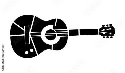 Minimal abstract guitar silhouette stencil vector illustration for music design isolated on white background