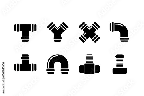 Black and white pipe fittings and connectors collection