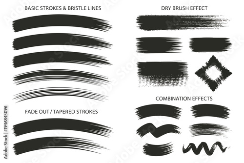 Black brush strokes and lines for graphic design and digital art projects