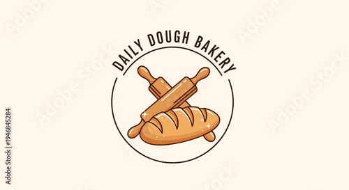 Bakery logo with rolling pin bread.