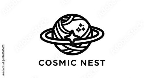 Black and white cosmic nest logo.