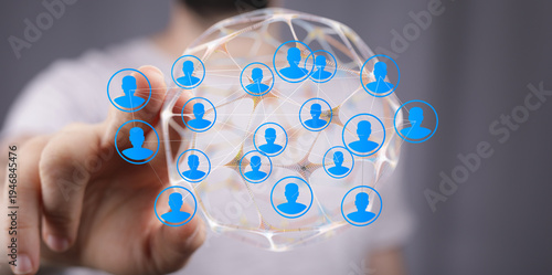 Hand touching digital netwo...