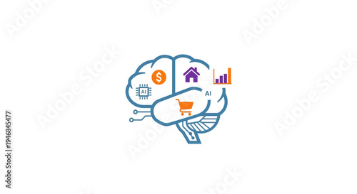 Brain with business icons inside.