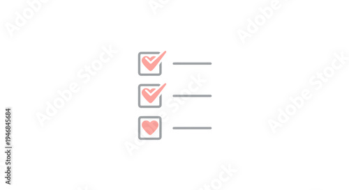 Checkmarks with heart symbols.