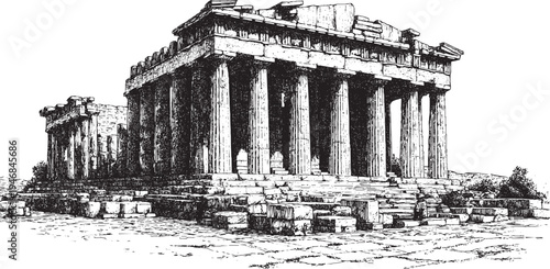 Parthenon, Greece illustration on a white background. This vector illustration can be used in any size you like for advertising, logos, and other work.

