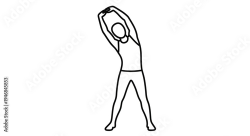 Person stretching arms overhead in a simple line drawing.