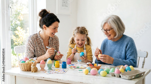Multi generational family easter egg decorating activity spring celebration