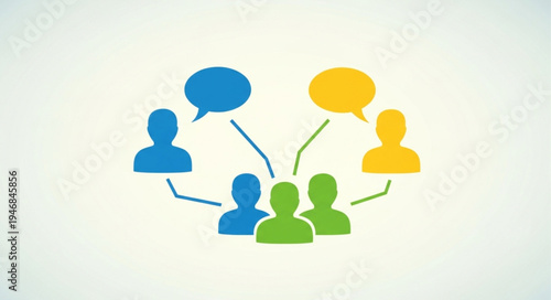 Group of people communicating with speech bubbles.