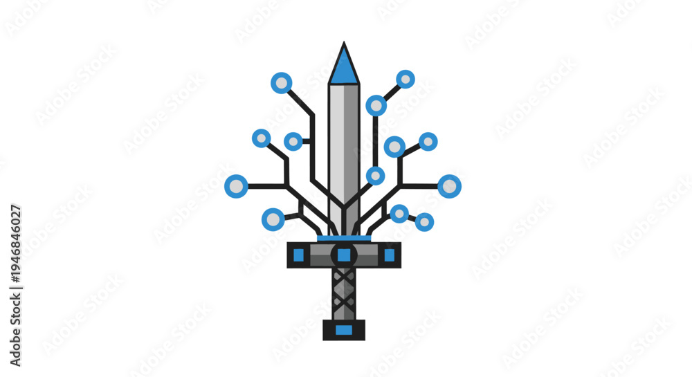 Fototapeta premium Blue and grey sword with circuits.
