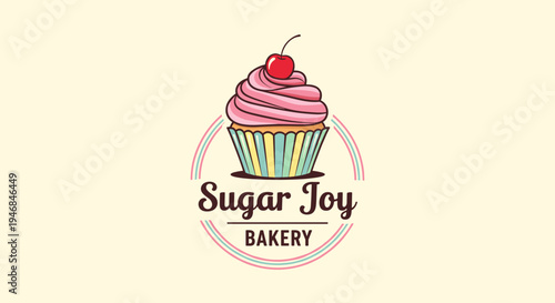 Colorful cupcake with pink frosting.