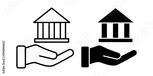 Bank Finance Institution And Financial Security Support Concept Icon Set Line And Solid Style