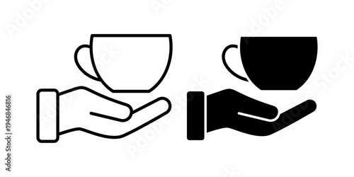 Coffee Drink Beverage And Cafe Service Hospitality Support Concept Icon Set Line And Solid Style