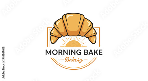 Croissant bakery logo with sunrise.