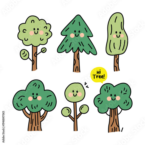 Cute Cartoon Trees Illustration