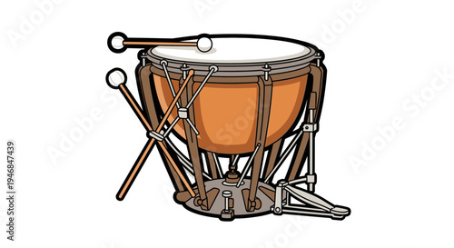 Drum with drumsticks on stand.