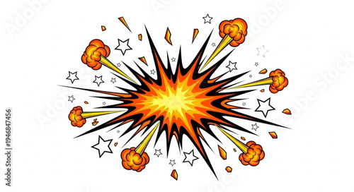 Explosion with orange stars burst.