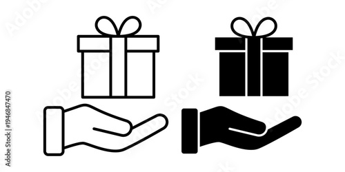 Gift Box Reward Present Surprise Celebration Concept Icon Set Line And Solid Style