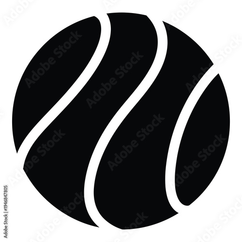 Tennis ball icon with white lines on black surface icon