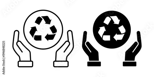 Recycling Environmental Protection And Sustainability Support Concept Icon Set Line And Solid Style