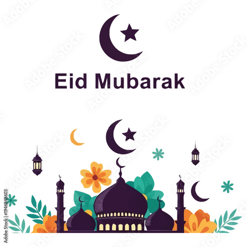 Islamic Celestial Crescent Moon Star Above Mosque Architecture Decorative Elements Celebration Card Background ied mubarak ied card greetings card