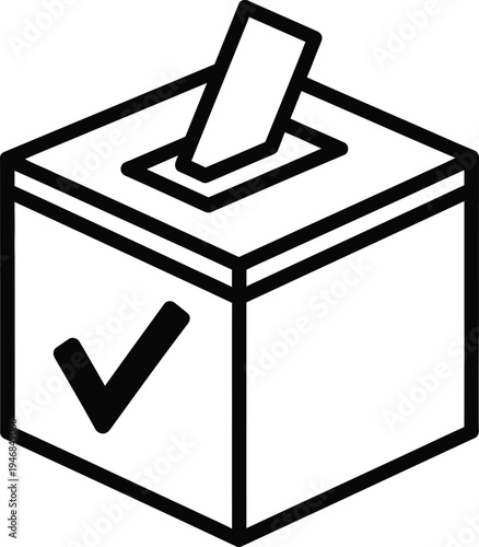 Black and white illustration of a ballot box with a checkmark  voting symbol icon