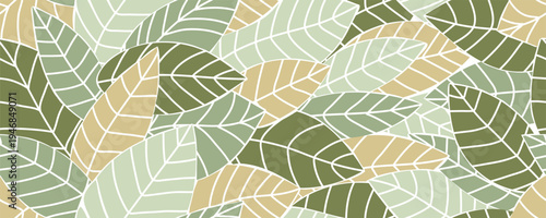 Seamless pattern with green leaves. Abstract foliage botanical background. Great for textile, fabric, banner, prints, decor, wall art