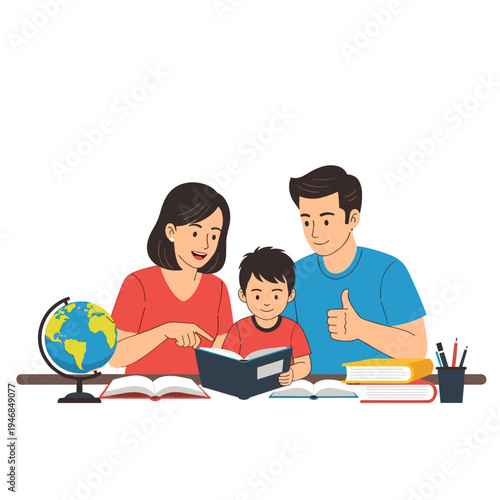 Family with child learning at home.
