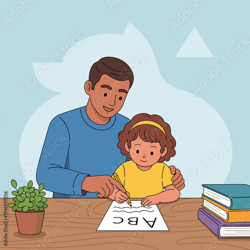 Father helping daughter with homework 2.