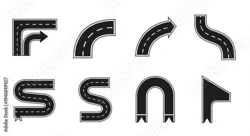 Road elements collection - curves, turns, and straight sections for creating custom road layouts.