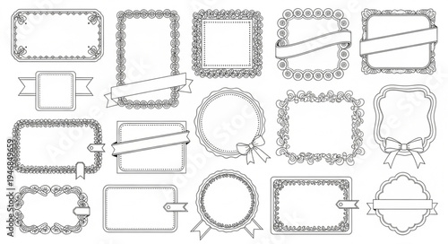 Collection of Decorative Frames and Borders with Floral and Ribbon Elements.