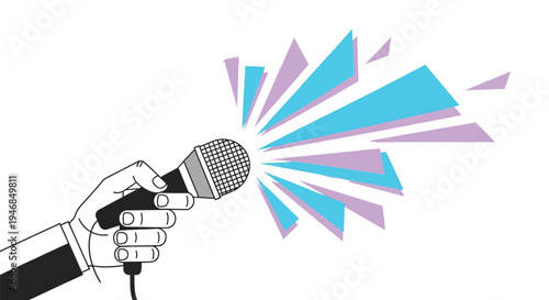 Creative Media Announcement Concept with Megaphone and Podcast Microphone Trendy Halftone Collage Illustration