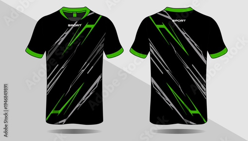 Black and green sports jersey design.