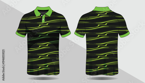 Black and green striped polo shirt.