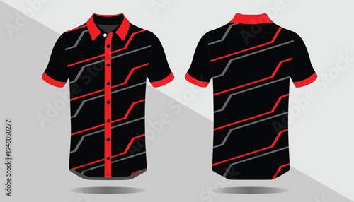 Black and red polo shirt design.