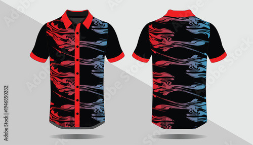 Black and red short sleeve shirt.
