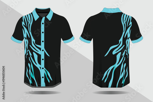Black Polo Shirt with Blue Design 1.