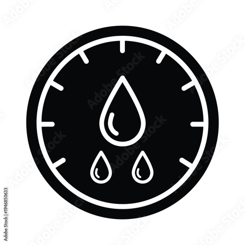 Black icon of water meter with drop and drips on white background icon