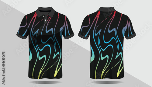 Black Polo Shirt with Colorful Design.