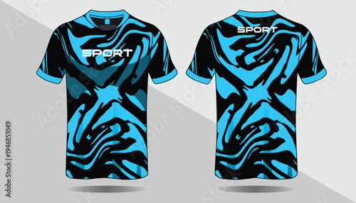 Blue and black sports t shirt.