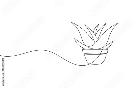 Aloe vera plant continuous one line minimal botanical outline icon