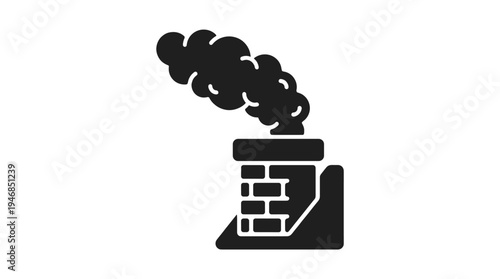 A minimalist black vector icon of a chimney emitting smoke, symbolizing industry, pollution, energy, or warmth. Ideal for environmental, factory, or home heating designs.