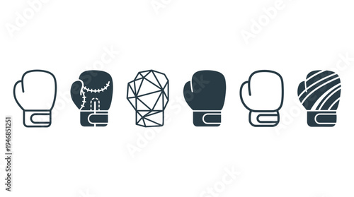 Vector illustration featuring various boxing gloves designs, perfect for sports apps, fitness branding, and active lifestyle content. Modern, clean, and dynamic.